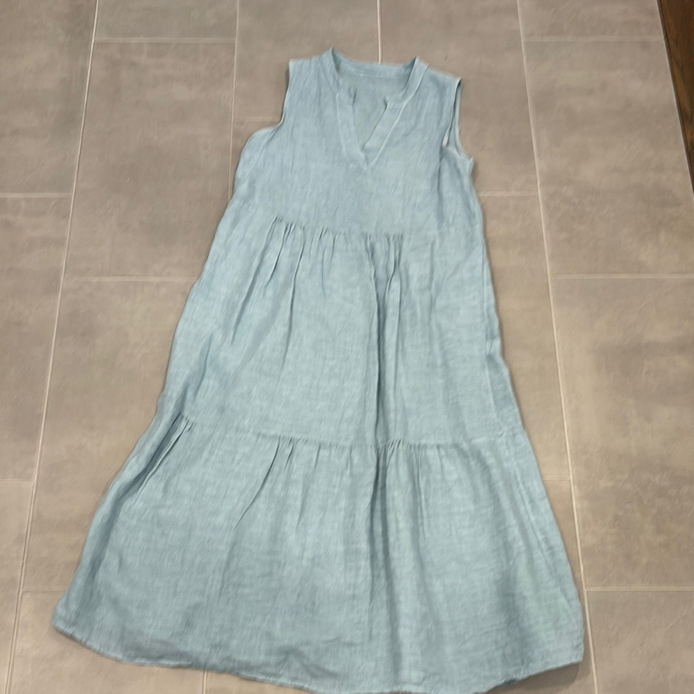 Sleeveless Light Blue Tiered Maxi Dress - Brand Unspecified